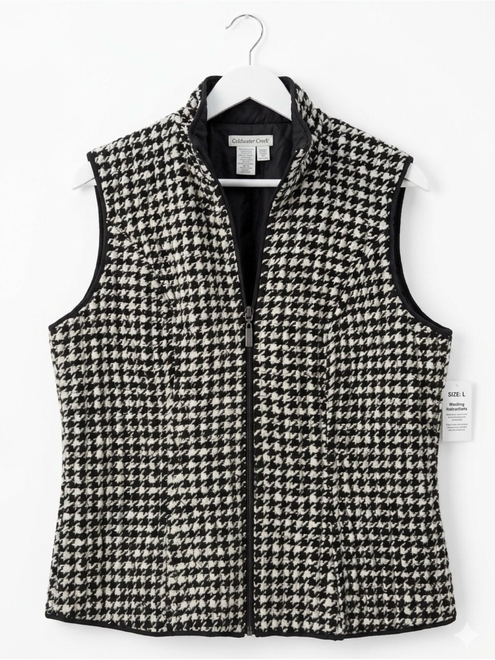 Coldwater Creek Black & White Houndstooth Zip Vest